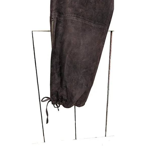 Vintage brown suede leather drawstring ankle cargo style pants